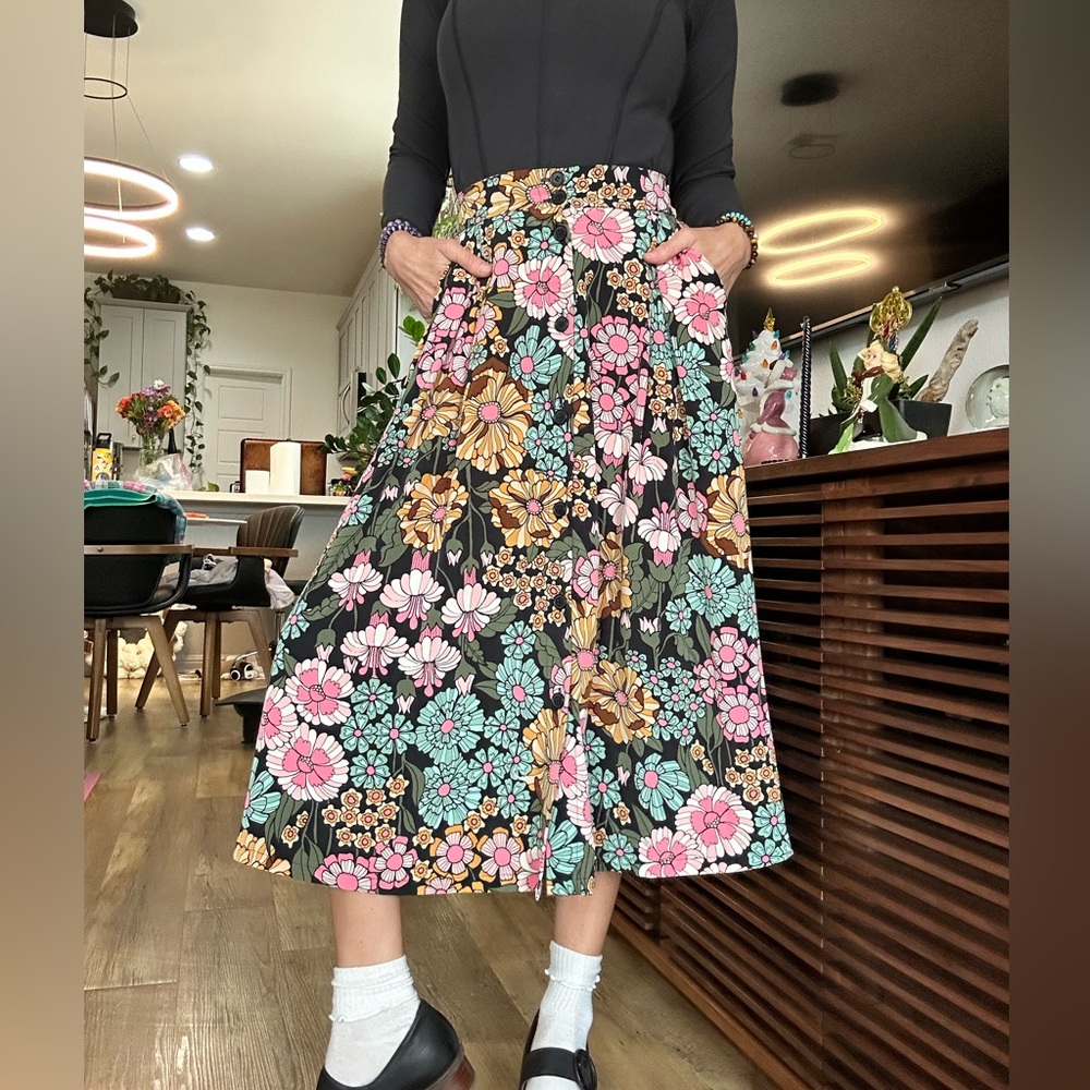 Monki Floral A-Line Skirt - Black, Pink, Blue